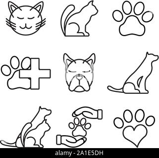Set of Animal Care Icon. Concept for Healthcare Medicine and Pet Care. Outline and Black Domestic Animal. Pets Symbol, Icon and Badge. Simple Vector i Stock Vector