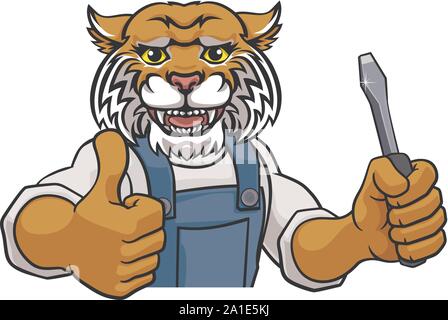 Wildcat Electrician Handyman Holding Screwdriver Stock Vector