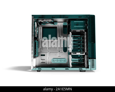 System unit for computer blank blue metal front 3d rendering on white background with shadow Stock Photo