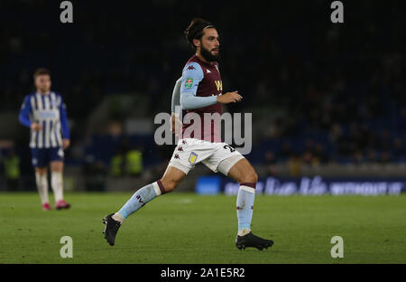 Brighton, UK. 25 September 2019 Villa's Jota during the Carabao Cup third round match  between Brighton & Hove Albion and Aston Villa at the American Express Community Stadium in Brighton. Credit: James Boardman/TPI/ Alamy Live News Stock Photo