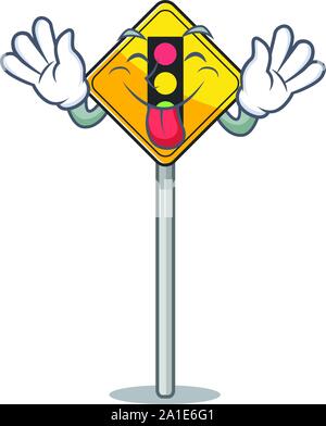 Tongue out traffic light ahead on roadside characters Stock Vector