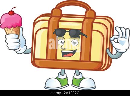 With ice cream work suitcase cartoon for equipment office. Stock Vector