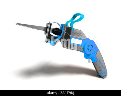 Electric hacksaw on the battery with different positions of the handle black with blue inserts 3d render on  white background with shadow Stock Photo