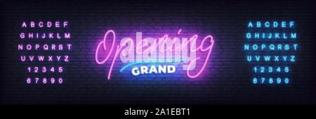 Grand opening neon template. Neon lettering banner Grand opening for event, sale, promotion Stock Vector