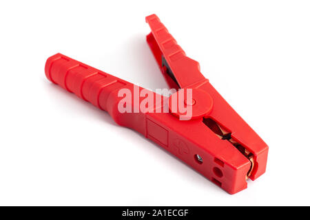 Alligator clip for car battery accessories on isolated white background Stock Photo