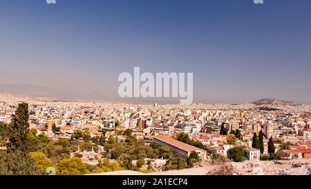 Beautiful landscape view of Athens, Greece on a sunny day with no clouds Stock Photo