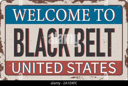 Black Belt usa rusty metal plate on white background Stock Vector