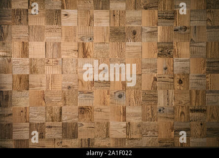 Square decorative wooden plank. Textured wood pattern. Mosaic of wooden cubes Stock Photo