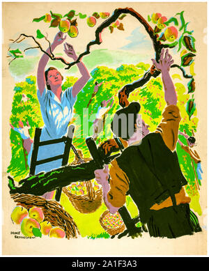 British, WW2, food production poster, Lend a hand on the land at an ...