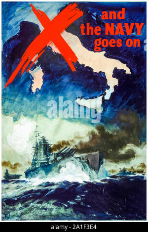 British, WW2, War Effort, And the Navy goes on, propaganda poster, 1939-1946 Stock Photo