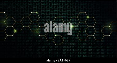 gold technical honeycomb with binary code background vector illustration EPS10 Stock Vector