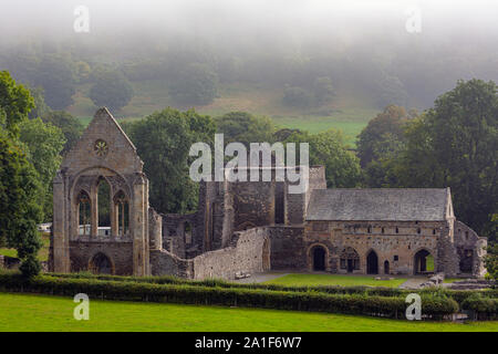 near Llangollen, Denbighshire, Wales, United Kingdom.  The Cistercian Valle Crucis Abbey or Valley of the Cross Abbey. Full name is Abbey Church of th Stock Photo