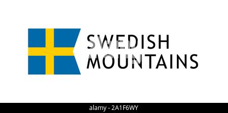 Logotype template for tours to Swedish Mountains, Vector lovable intelligible illustration with national flag of Sweden isolated on white background. Stock Vector