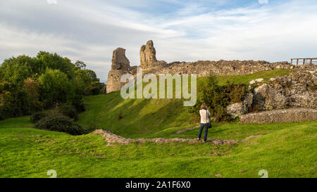 Ruins of Montgomery castle, Montgomery, Powys, Wales, United Kingdom.  Defensive structures on the site of the castle were first built in the 11th cen Stock Photo