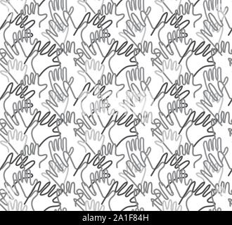 Hand arms palms lines grayscale semaless pattern. Black and white vector illustration EPS8 Stock Vector
