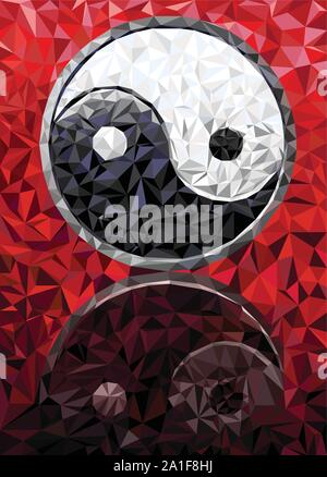 Illustration of the ancient symbol of Tao on red background Low Poly technique Stock Vector