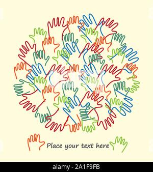 Hand arms palms lines round card poster with sign. Color vector illustration EPS8 Stock Vector