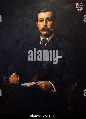 Sir Arthur Conan Doyle (1859-1930) British writer and creator of fictional detective Sherlock Holmes. Photograph of oil painting by Sidney Paget (1860-1908) who illustrated the Sherlock Holmes stories when first serialised in The Strand Magazine. Stock Photo