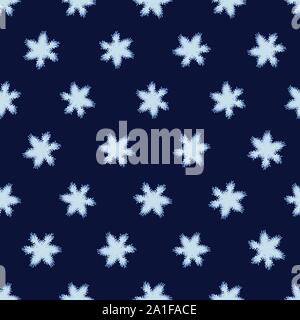 seamless vector pattern with light snowflakes on a dark indigo blue background Stock Vector