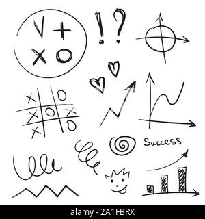 Hand drawn business design elements. Vector set of doodle sketches. Arrows, chart, diagram, graph, spiral Stock Vector