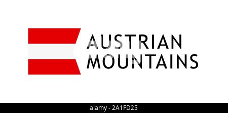 Logotype template for tours to Austrian Alpine Mountains, Vector lovable intelligible illustration with national flag of Austrian isolated on white. D Stock Vector