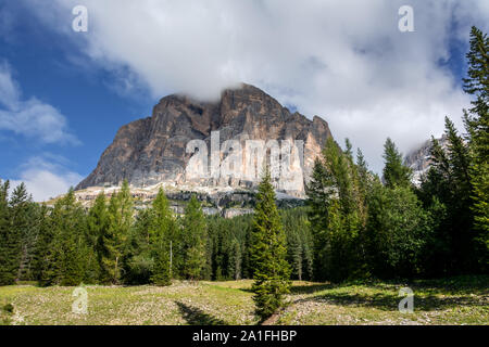 drive through dolomite mountain range Stock Photo