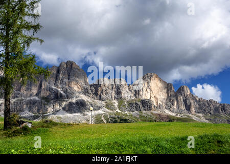 drive through dolomite mountain range Stock Photo