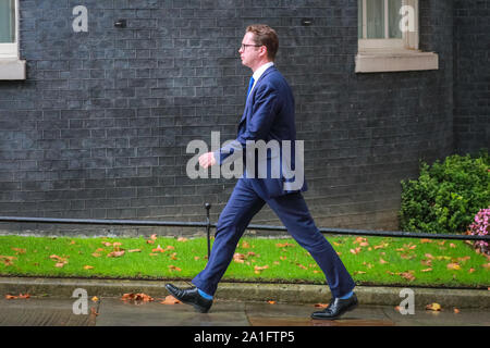 Downing Street, Westminster, London, UK, 26th Sep 2019.  Alex Burghart, Parliamentary Private Secretary to the Prime Minister, MP for Brentwood and Ongar. Ministers arrive for a Political Cabinet Meeting at Downing Street late afternoon. Credit: Imageplotter/Alamy Live News Stock Photo