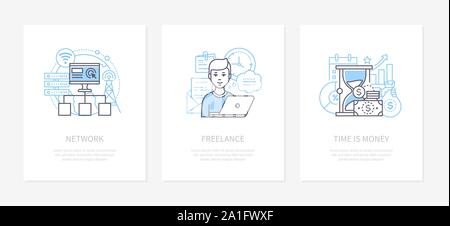 Computer network, communication system concept icons set Stock Vector
