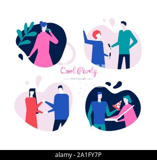 Cool party web banner flat vector template Stock Vector