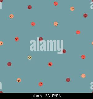 seamless vector pattern with ladybug colored polka dots on a blueish background Stock Vector