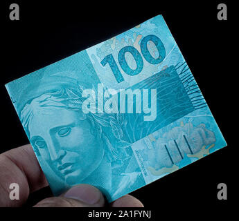 Real, Brazilian Currency. Photo of a one hundred dollar bill. Stock Photo