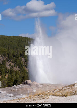 Old Faithful geyser erupting, Upper Geyser Basin, Yellowstone National Park, Wyoming, USA Stock Photo