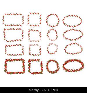 Frame of berries and leaves of wild rose. Stylized card for your design. Hand-drawn illustration Stock Vector