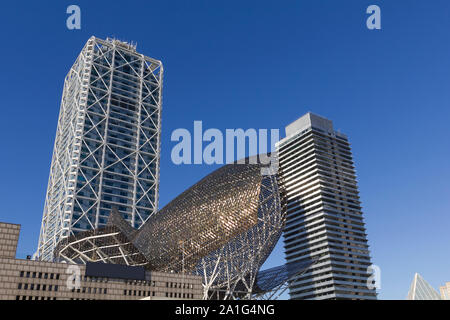 The two twin towers in theOlympic area of Barcelona, Spain, housing offices and a luxury hotel. Stock Photo