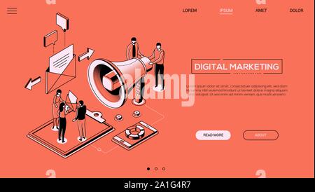 Digital marketing - line design style isometric web banner Stock Vector