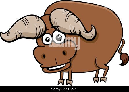 Cartoon Illustration of Funny African Buffalo Wild Animal Comic Character Stock Vector