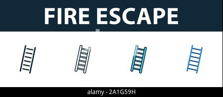 Fire Escape icon set. Premium symbol in different styles from fire safety icons collection. Creative fire escape icon filled, outline, colored and Stock Vector