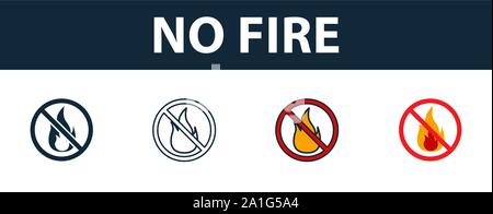 No Fire icon set. Premium symbol in different styles from fire safety icons collection. Creative no fire icon filled, outline, colored and flat Stock Vector