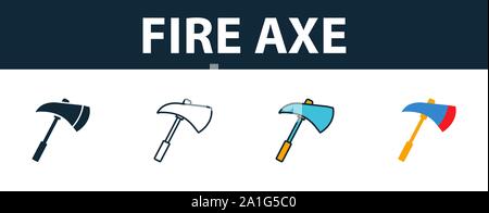Fire Axe icon set. Premium symbol in different styles from fire safety icons collection. Creative fire axe icon filled, outline, colored and flat Stock Vector