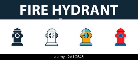 Fire Hydrant icon set. Premium symbol in different styles from fire safety icons collection. Creative fire hydrant icon filled, outline, colored and Stock Vector