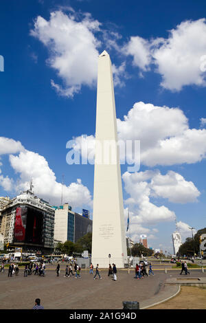 BUENOS AIRES - SEP 12: Obelisco on September 12, 2012 in Buenos Aires. Located at the junction of Avenida 9 de Julio and Corrientes Street. Its name h Stock Photo