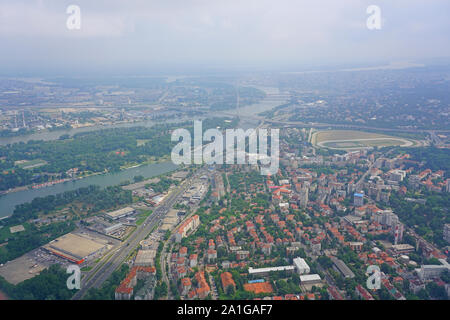 BELGRADE, SERBIA -17 JUN 2019- Aerial landscape view of the Belgrade area, the capital of Serbia. Stock Photo