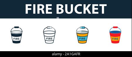 Fire Bucket icon set. Premium symbol in different styles from fire safety icons collection. Creative fire bucket icon filled, outline, colored and Stock Vector