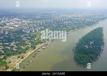 BELGRADE, SERBIA -17 JUN 2019- Aerial landscape view of the Belgrade area, the capital of Serbia. Stock Photo