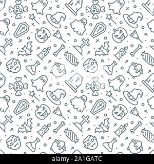 Halloween seamless pattern with thin line icons Stock Vector