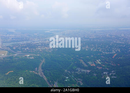 BELGRADE, SERBIA -17 JUN 2019- Aerial landscape view of the Belgrade area, the capital of Serbia. Stock Photo