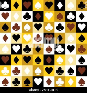 yellow backgrounds card suits. Vector playing cards suits seamless patterns. Stock Vector