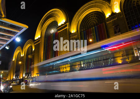 Corrientes Street by night. Abasto building facade at Buenos Aires, Argentina Stock Photo