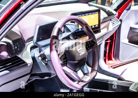 Frankfurt, Germany, Sep 2019: metallic red SEAT el-Born all-electric concept prototype car at IAA, EV produced by Seat Stock Photo